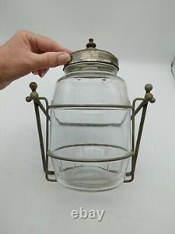 Vintage Hazel Atlas Glass Counter Store Display Canister Jar with Lid & Stand 10T