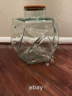 Vintage Hexagonal Green Glass Jar Made In Italy Counter Display