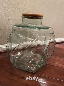 Vintage Hexagonal Green Glass Jar Made In Italy Counter Display