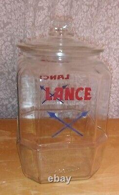 Vintage LANCE Cookie Bisquit Jar 13 w Lid All Glass Store Display 8 Sided Clean