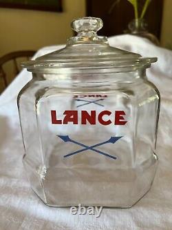 Vintage LANCE Cookie Cracker Jar 8 Sided Glass Store Display w Lid 8.5