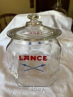 Vintage LANCE Cookie Cracker Jar 8 Sided Glass Store Display w Lid 8.5