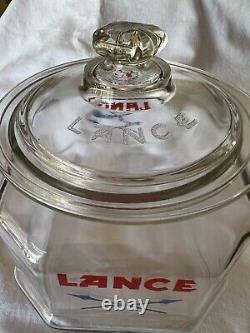 Vintage LANCE Cookie Cracker Jar 8 Sided Glass Store Display w Lid 8.5