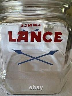 Vintage LANCE Cookie Cracker Jar 8 Sided Glass Store Display w Lid 8.5