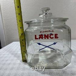 Vintage LANCE Cookie Cracker Jar 8 Sided Glass Store Display w Lid 8.5 Tall