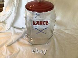 Vintage LANCE Cookie Cracker Jar 8 Sided Glass Store Display w Lid, 8 sided