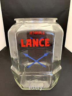 Vintage LANCE Cookie Cracker Jar 8 Sided Glass Store Display w Lid, 8 sided