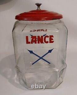 Vintage LANCE Cookie Cracker Jar 8-Sided Glass Store Display withLid 12 Tall