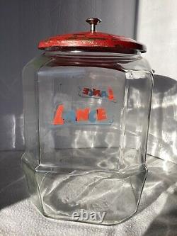 Vintage LANCE Cookie Cracker Jar 8-Sided Glass Store Display withLid 12 Tall