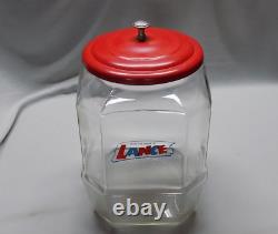 Vintage LANCE Cookie Cracker Jar 8-Sided Glass Store Display withLid 8.5 Tall