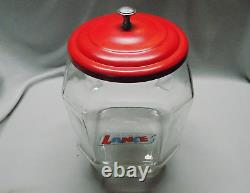 Vintage LANCE Cookie Cracker Jar 8-Sided Glass Store Display withLid 8.5 Tall