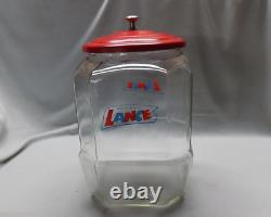 Vintage LANCE Cookie Cracker Jar 8-Sided Glass Store Display withLid 8.5 Tall