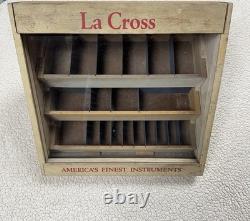 Vintage La Cross Wood Glass Display Case Box Storage Files Scissors Nippers 12