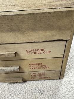 Vintage La Cross Wood Glass Display Case Box Storage Files Scissors Nippers 12