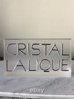 Vintage Lalique Dealer Display Sign Case Name Plaque Glass Heavy Crystal Cristal