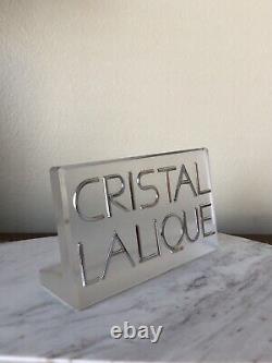 Vintage Lalique Dealer Display Sign Case Name Plaque Glass Heavy Crystal Cristal