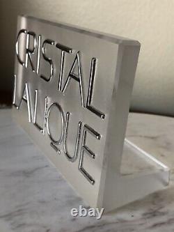 Vintage Lalique Dealer Display Sign Case Name Plaque Glass Heavy Crystal Cristal