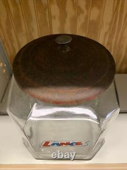 Vintage Lance 10.5 8 Sided Glass Cracker Cookie Store Display Jar with Metal Lid
