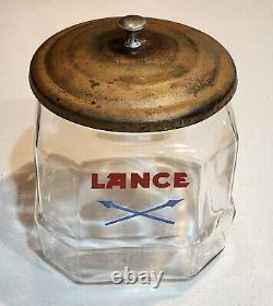 Vintage Lance Advertising Glass Arrow Jar Retail Store Display METAL LID