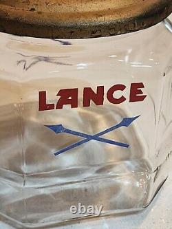 Vintage Lance Advertising Glass Arrow Jar Retail Store Display METAL LID
