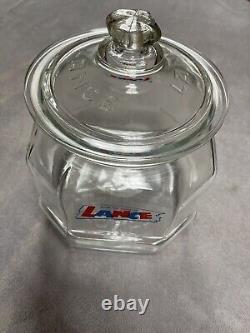Vintage Lance Cracker Cookie Jar Store Display Jar 8 sided withGlass Embossed Lid