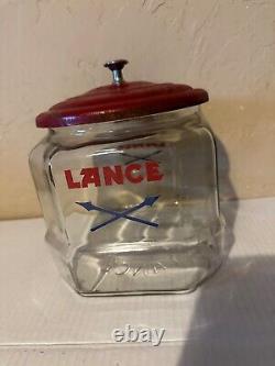 Vintage Lance Cracker Glass Jar 6 1/2 Counter Advertising Store Display 8 Sided
