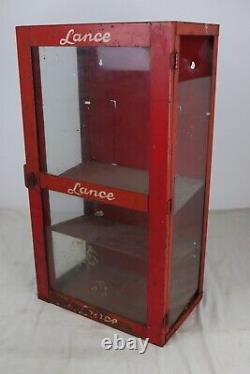Vintage Lance Crackers Red Metal & Glass Store Display Snack Cabinet 26.5 T