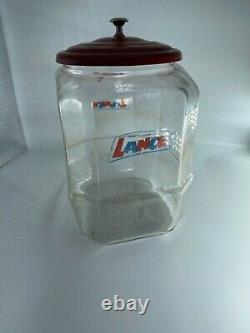 Vintage Lance Glass Cookie Cracker Store Display Jar Metal LID