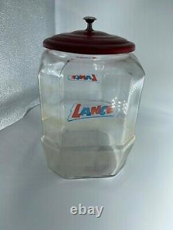 Vintage Lance Glass Cookie Cracker Store Display Jar Metal LID