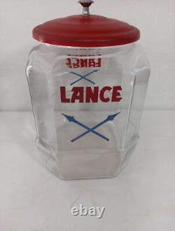 Vintage Lance Glass Peanut Cracker Countertop Advertising Store Jar With Metal Lid