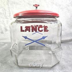Vintage Lance Glass Peanut Cracker Countertop Advertising Store Jar With Metal Lid