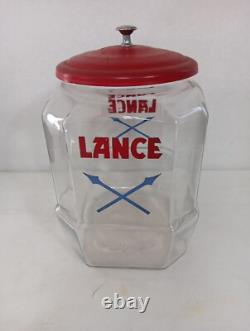 Vintage Lance Glass Peanut Cracker Countertop Advertising Store Jar With Metal Lid