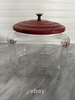 Vintage Lance Glass Peanut Cracker Countertop Advertising Store Jar With Metal Lid