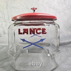 Vintage Lance Glass Peanut Cracker Countertop Advertising Store Jar With Metal Lid