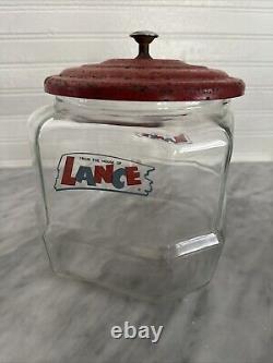 Vintage Lance Glass Peanut Cracker Countertop Advertising Store Jar With Metal Lid