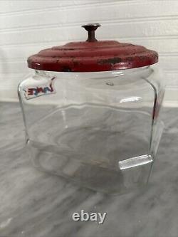 Vintage Lance Glass Peanut Cracker Countertop Advertising Store Jar With Metal Lid