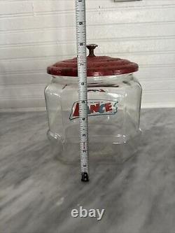 Vintage Lance Glass Peanut Cracker Countertop Advertising Store Jar With Metal Lid