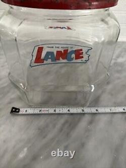 Vintage Lance Glass Peanut Cracker Countertop Advertising Store Jar With Metal Lid