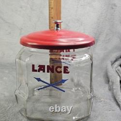 Vintage Lance Glass Peanut Cracker Countertop Advertising Store Jar With Metal Lid