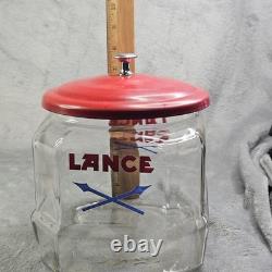 Vintage Lance Glass Peanut Cracker Countertop Advertising Store Jar With Metal Lid