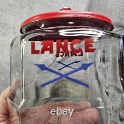 Vintage Lance Glass Peanut Cracker Countertop Advertising Store Jar With Metal Lid