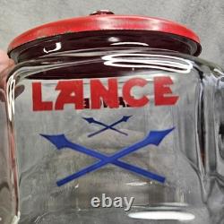 Vintage Lance Glass Peanut Cracker Countertop Advertising Store Jar With Metal Lid