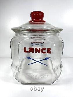 Vintage Lance Jar 8 Sided Glass Store Display Approx. 9 Tall with Glass Tom's Lid