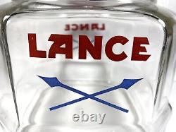 Vintage Lance Jar 8 Sided Glass Store Display Approx. 9 Tall with Glass Tom's Lid