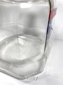 Vintage Lance Jar 8 Sided Glass Store Display Approx. 9 Tall with Glass Tom's Lid