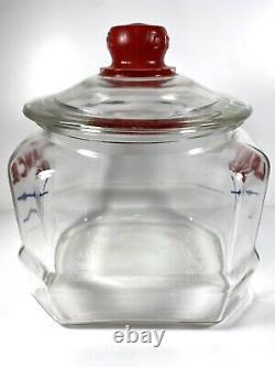 Vintage Lance Jar 8 Sided Glass Store Display Approx. 9 Tall with Glass Tom's Lid