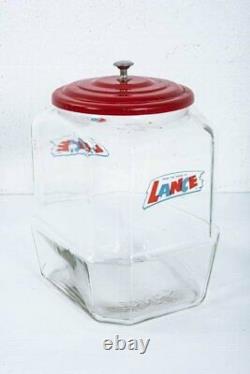 Vintage Lance Octagon Glass Cookie Cracker Jar Advertising Store Display