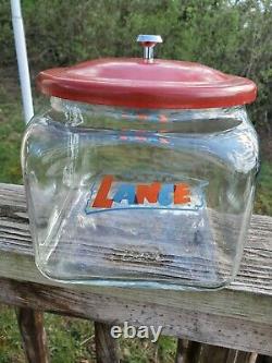 Vintage Lance Squatty Glass Cookie Cracker Jar Store Display