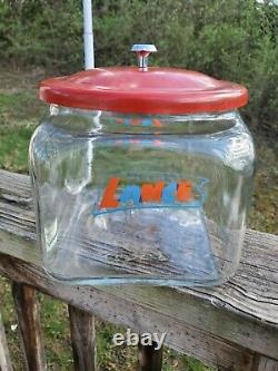 Vintage Lance Squatty Glass Cookie Cracker Jar Store Display