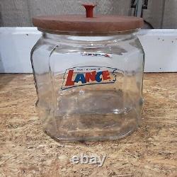 Vintage Lance Store Counter Top Display Glass Jar Wood Lid 8 Sides 6.5